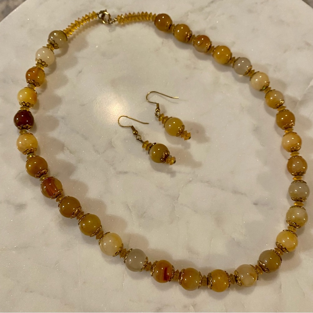 Set of Brown beaded necklace and earrings